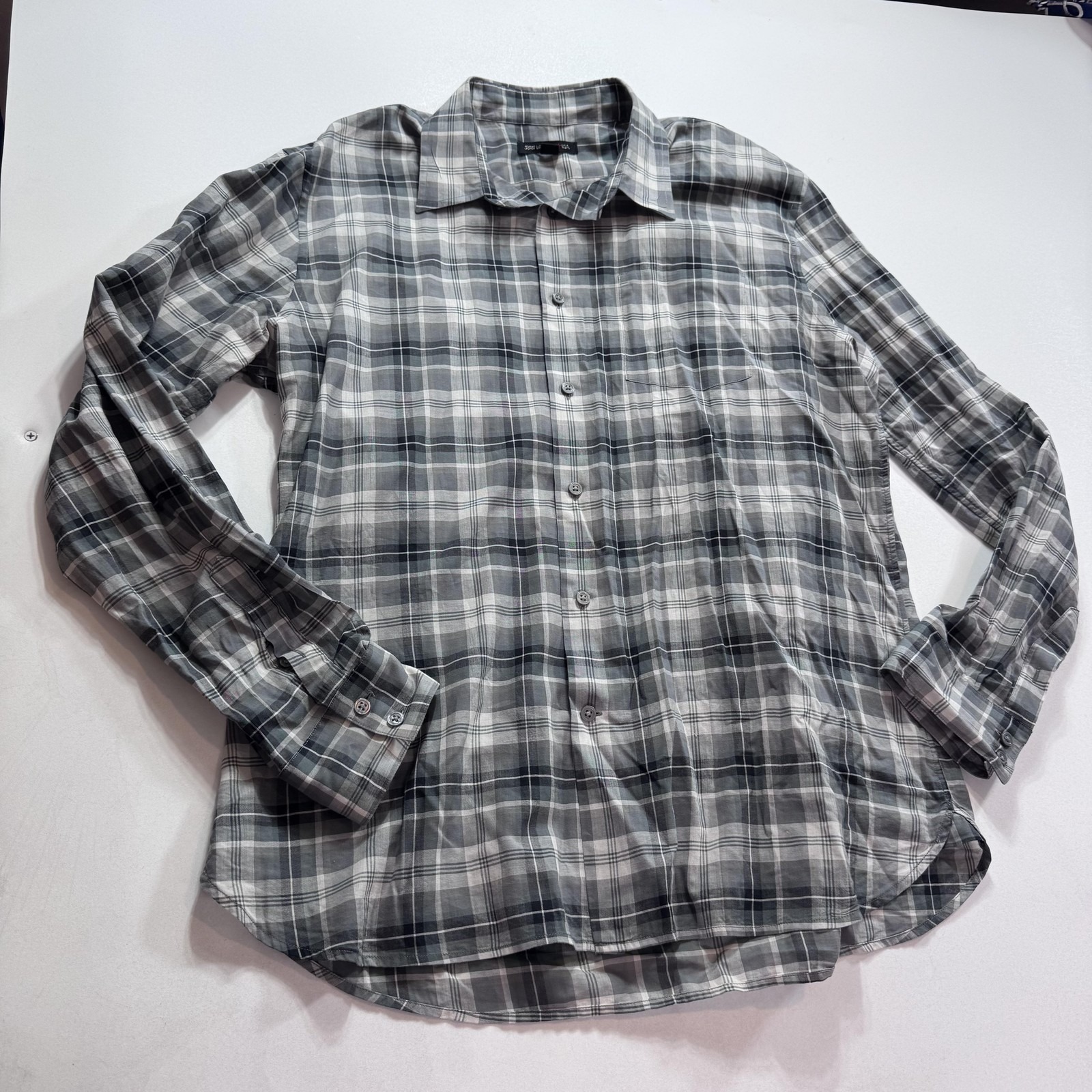 John Varvatos Usa Shirt Mens Large Gray Plaid Button Up Long Sleeve Cotton